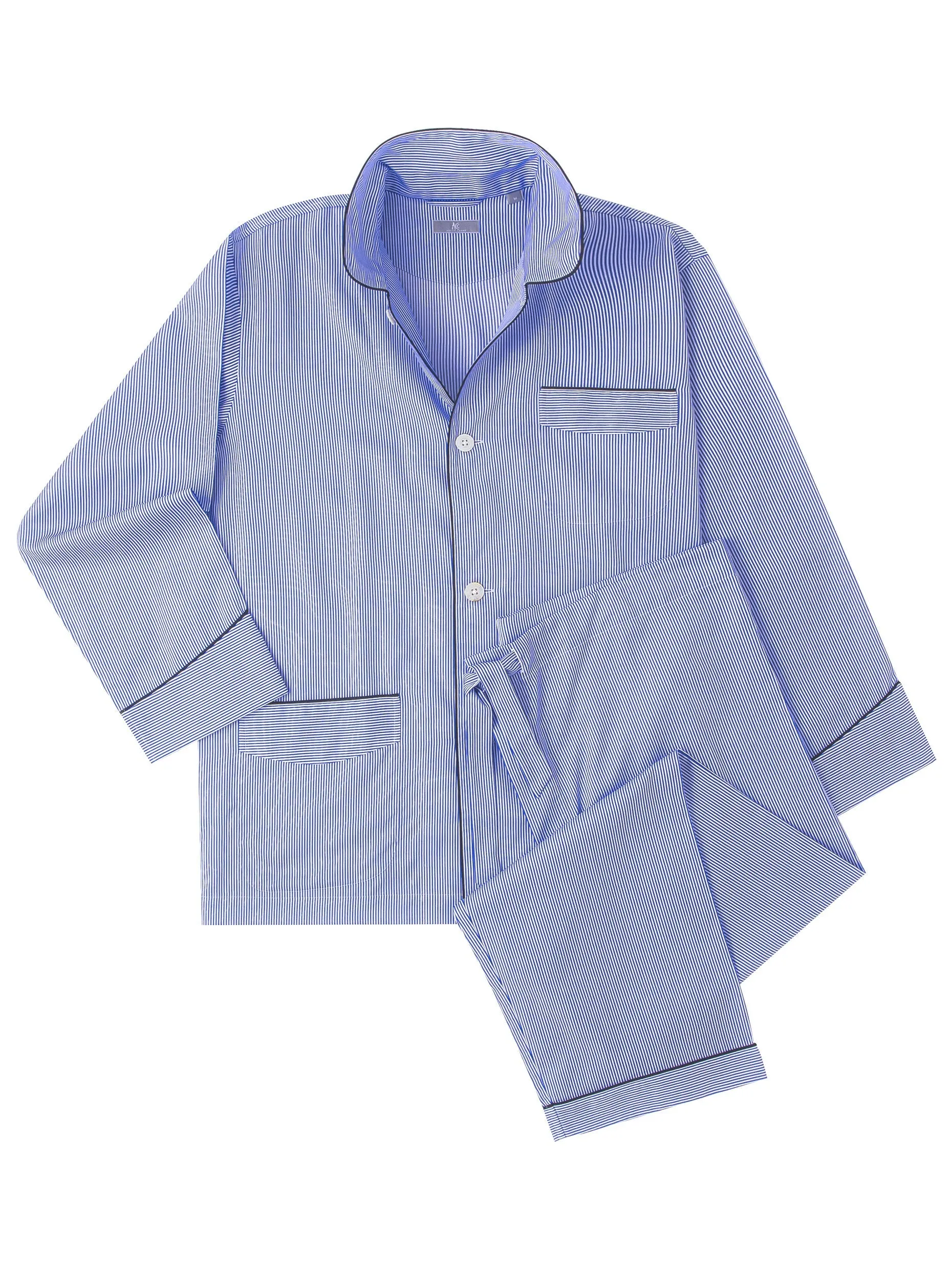 120s Cotton Blue Pencil Stripe Pajamas