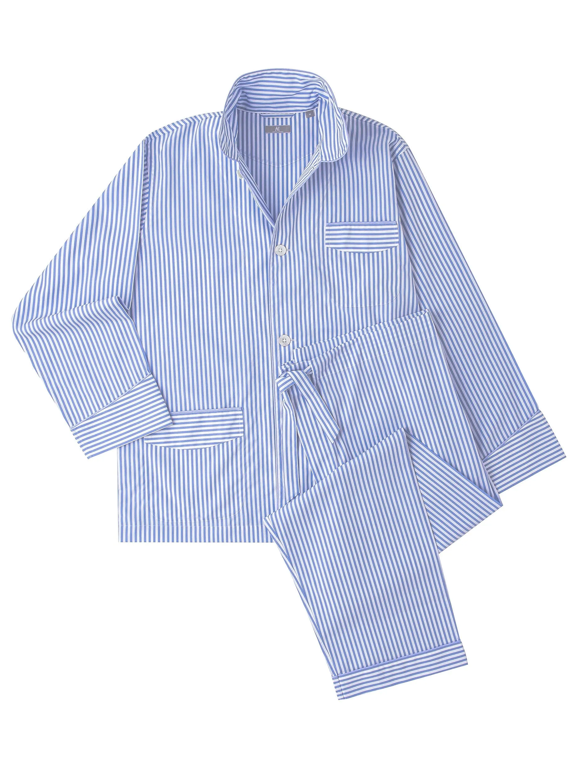 120s Cotton Poplin Light Blue Stripe Pajamas