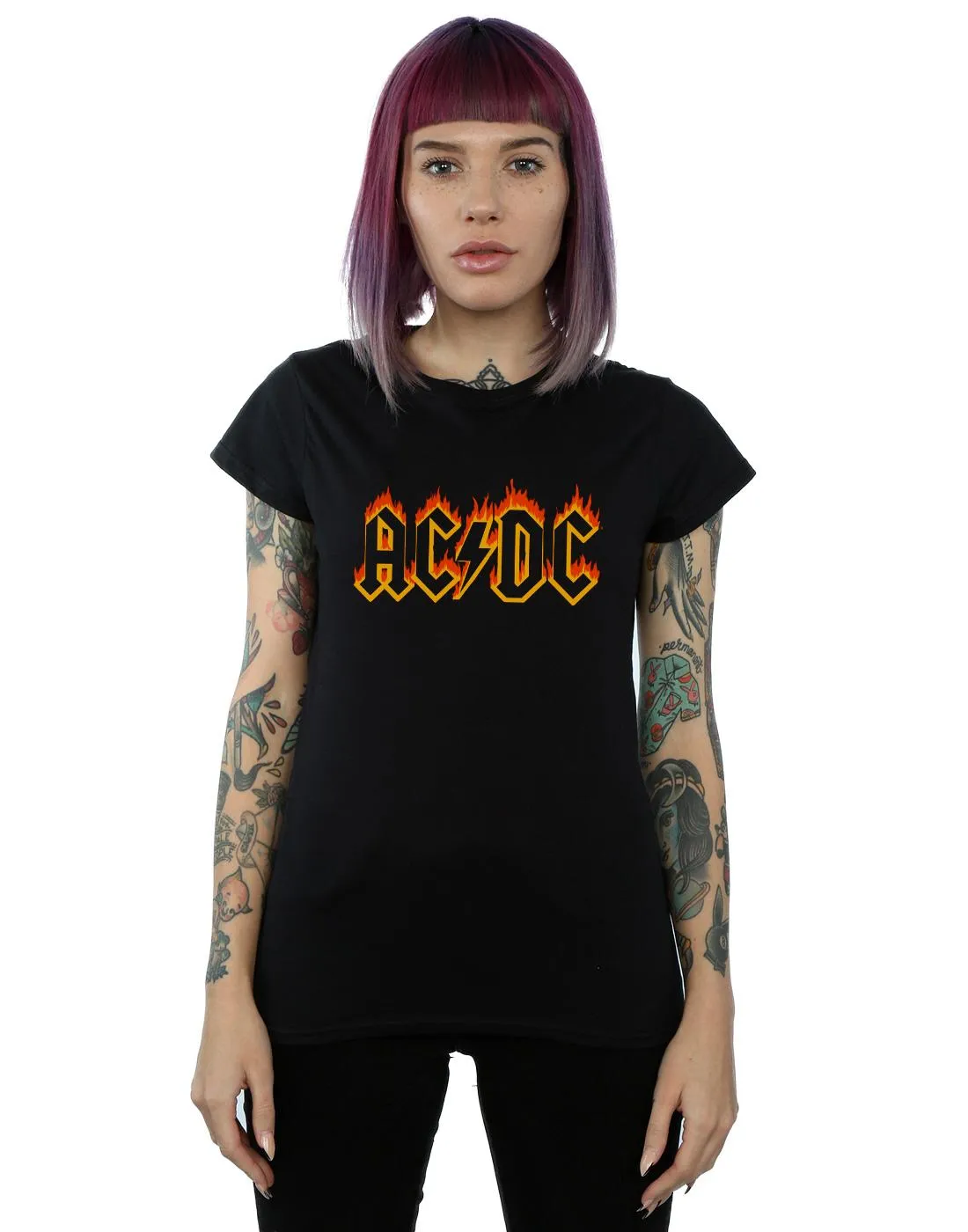 AC/DC Womens/Ladies Flames Logo Cotton T-Shirt