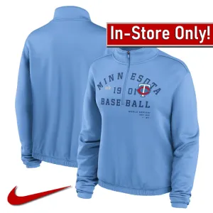 AVAILABLE IN-STORE ONLY! Minnesota Twins Nike Women's Light Blue Rewind Splice Half-Zip Sweatshirt