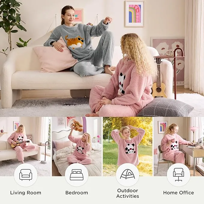 Bedsure Ultra-soft Shaggy Sherpa Loungewear Set-Prints Pink