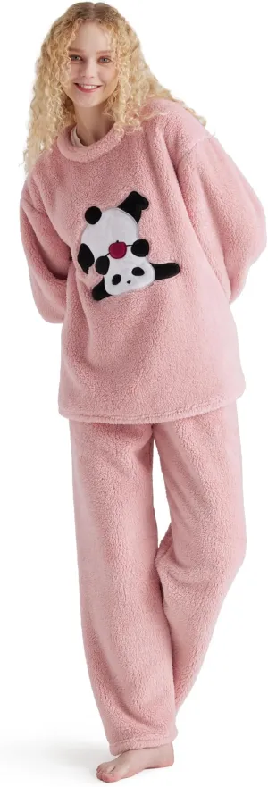 Bedsure Ultra-soft Shaggy Sherpa Loungewear Set-Prints Pink