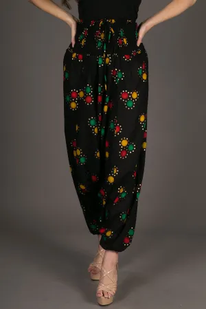 Black Print Cotton Harem Yoga Jumpsuit Pants