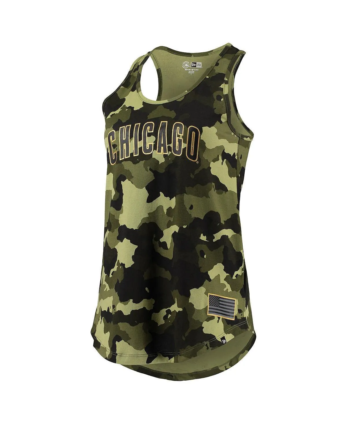 Chicago Cubs Women's 2022 MLB Armed Forces Day New Era Camo Green Jersey