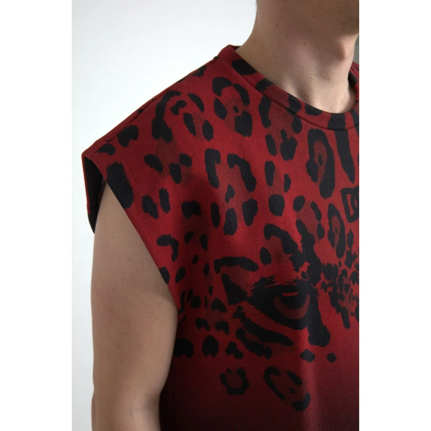 Dolce & Gabbana Red Leopard Print Cotton Tank Top