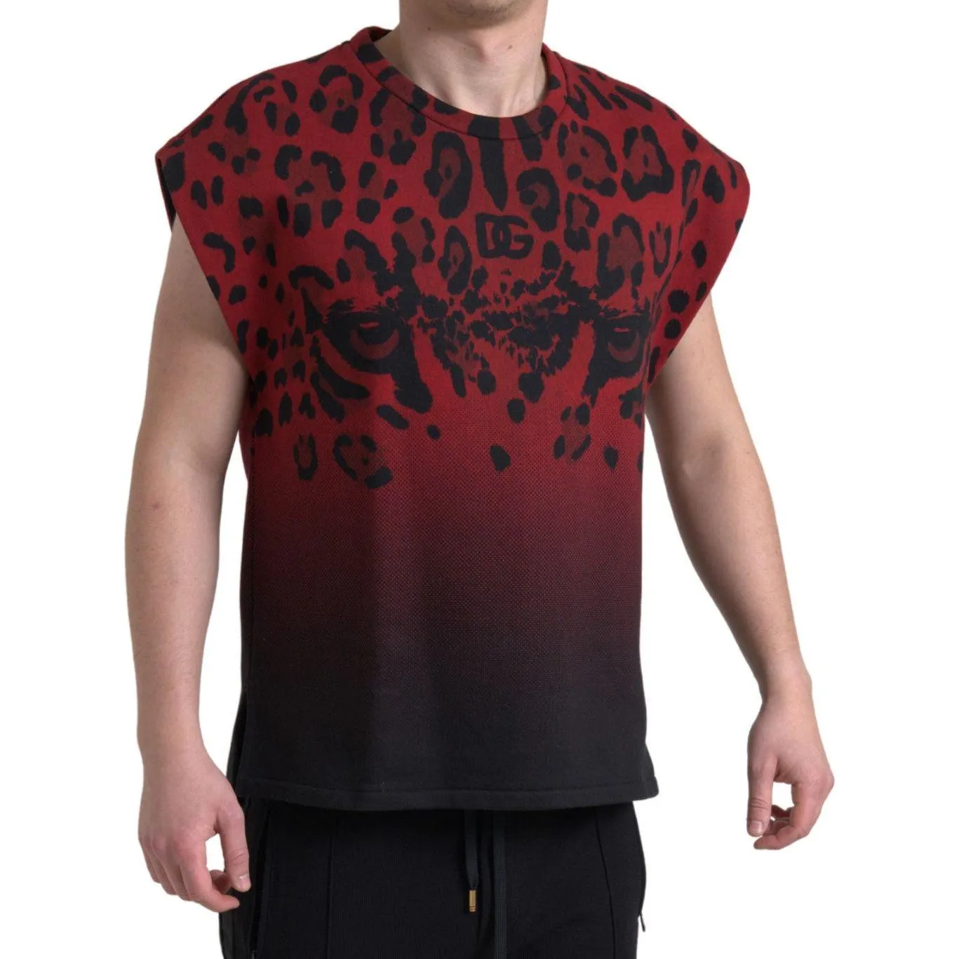 Dolce & Gabbana Red Leopard Print Cotton Tank Top