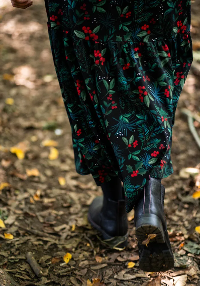 Festive Holly & Berry Print Cotton Midaxi Dress