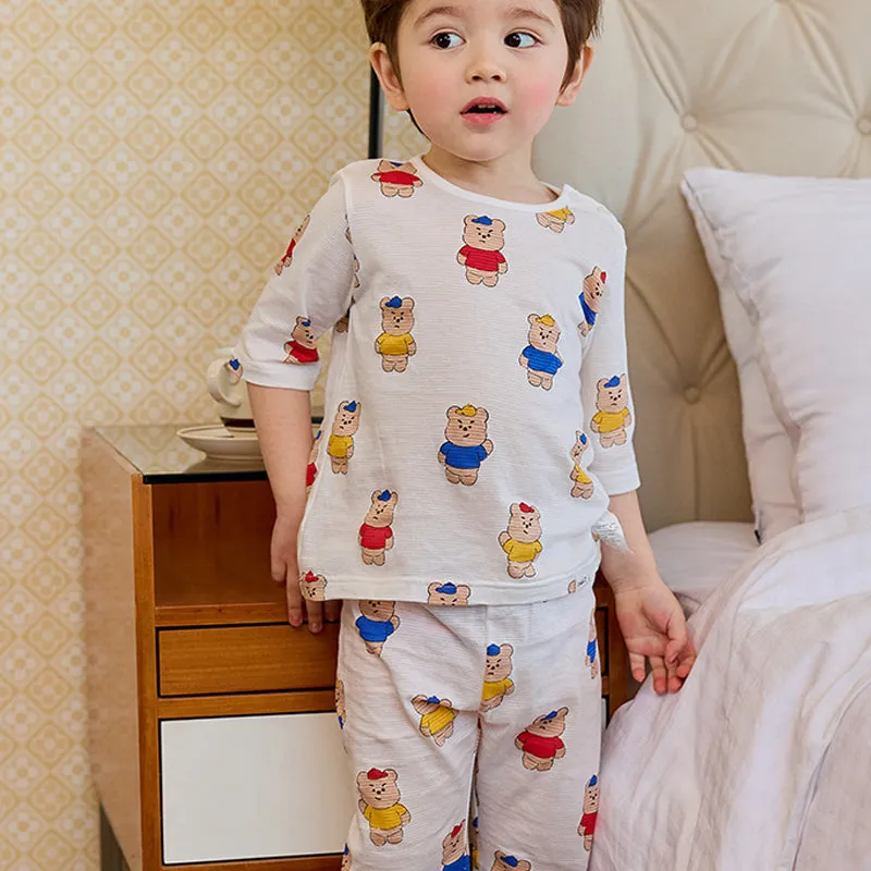 Kids Summer Short Shirt Cotton Cool Mesh Pajamas Set - Jelly Bear