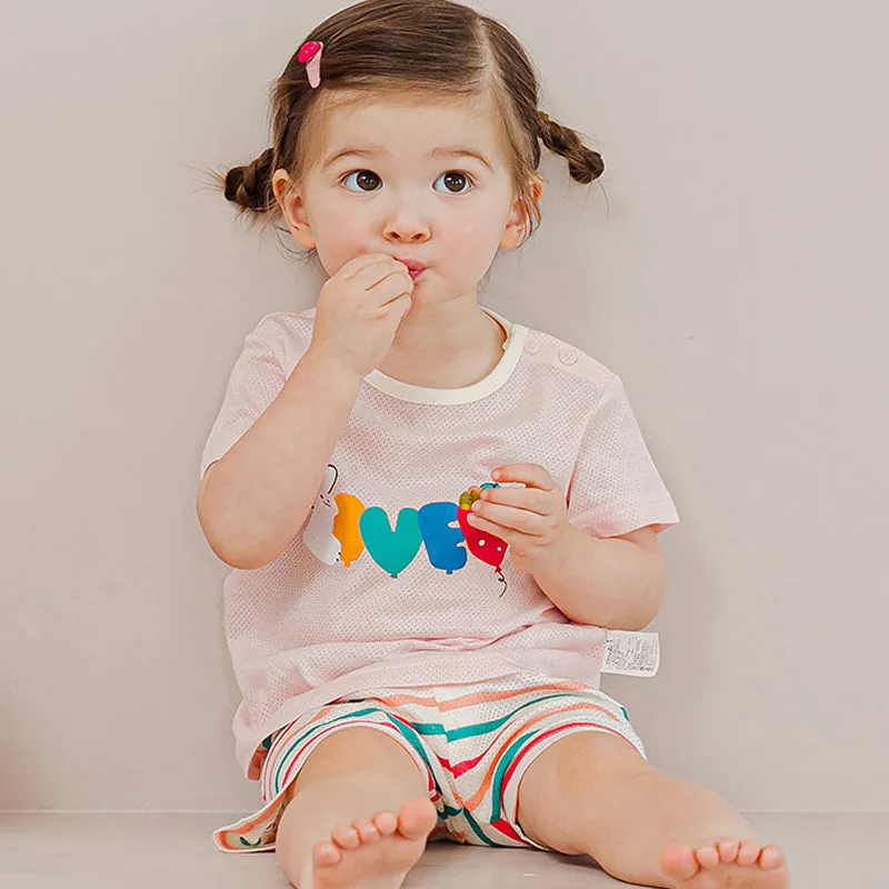 Kids Summer Short Shirt Cotton Cool Mesh Pajamas Set - Love