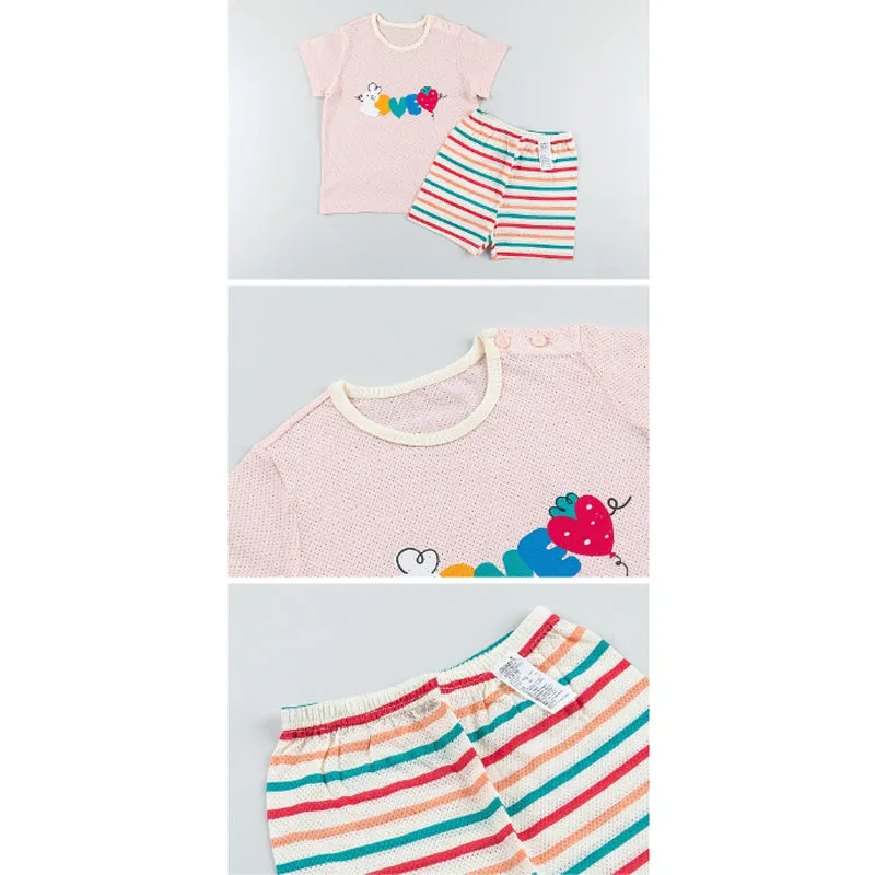 Kids Summer Short Shirt Cotton Cool Mesh Pajamas Set - Love