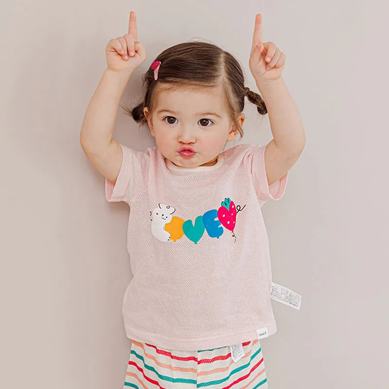 Kids Summer Short Shirt Cotton Cool Mesh Pajamas Set - Love