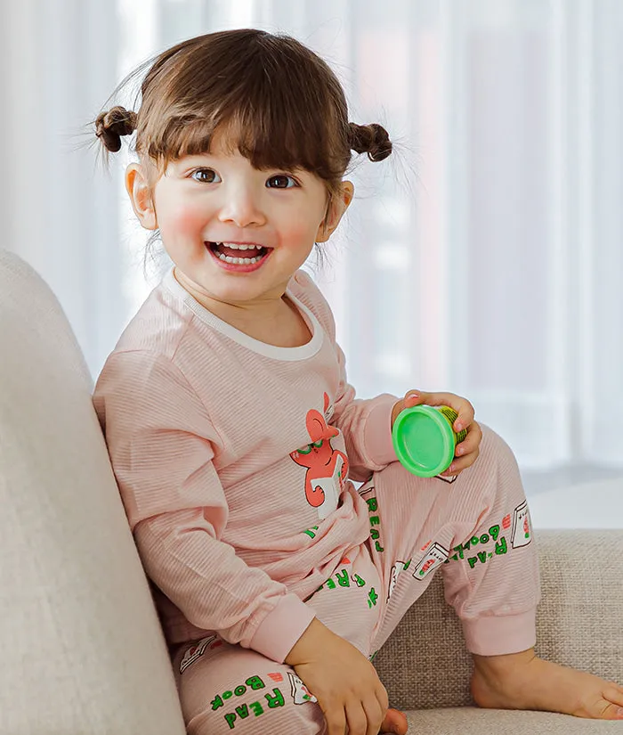 Korean Kids Jacquard Pajamas Set-Curious Bunny