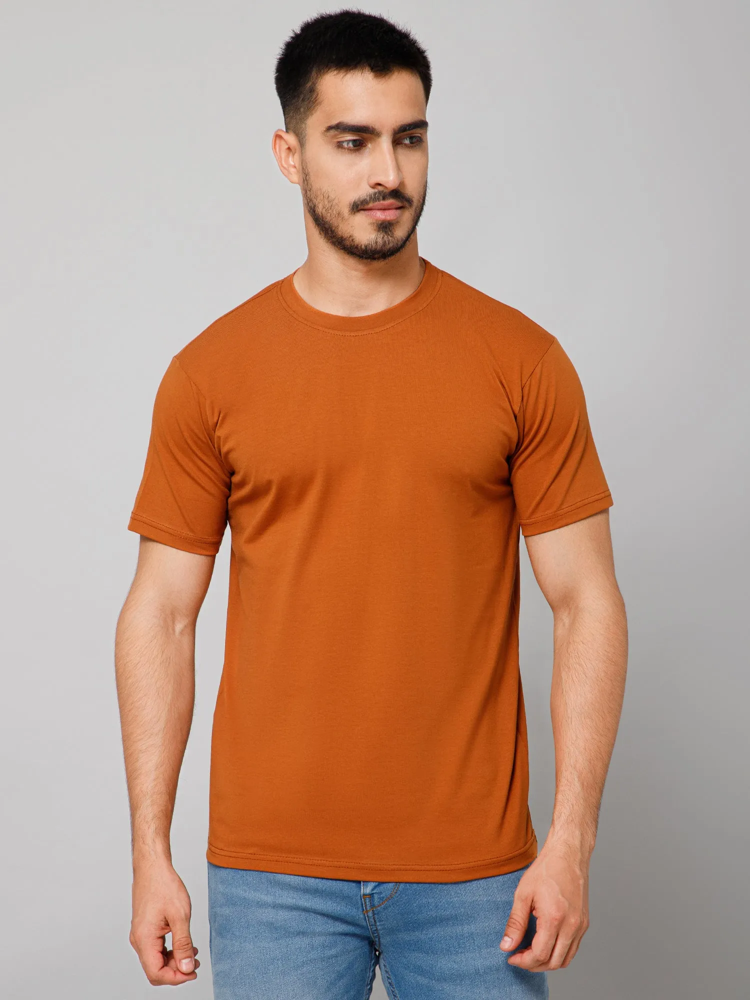 Plain Cotton Lycra Rust T-shirt