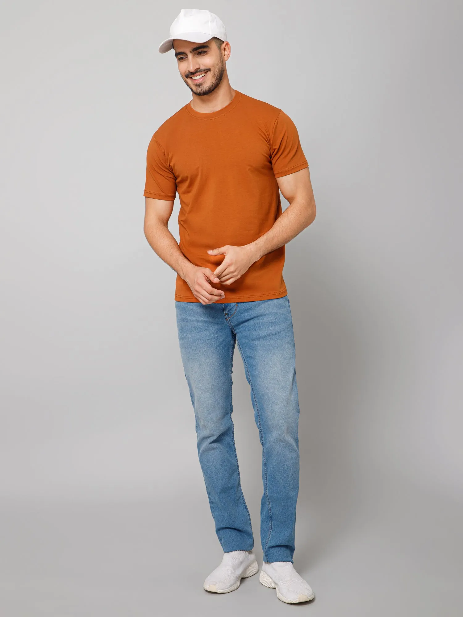 Plain Cotton Lycra Rust T-shirt