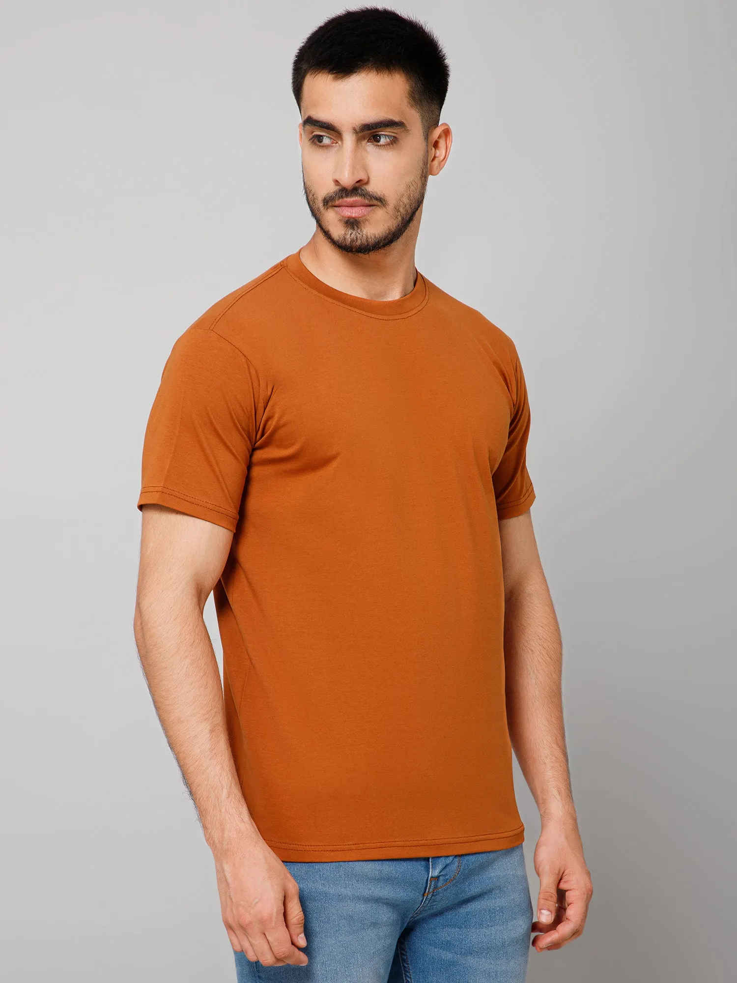 Plain Cotton Lycra Rust T-shirt