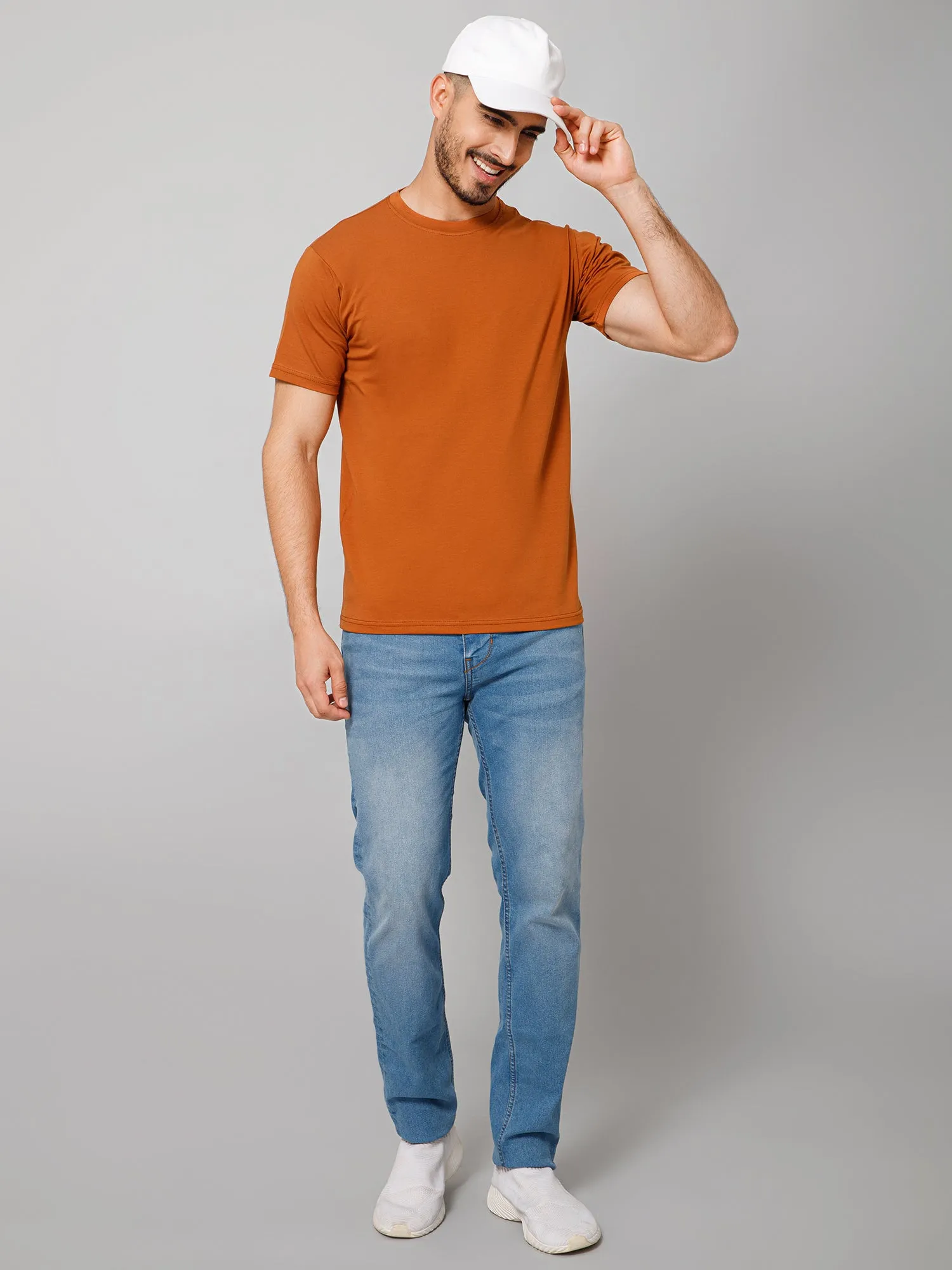 Plain Cotton Lycra Rust T-shirt