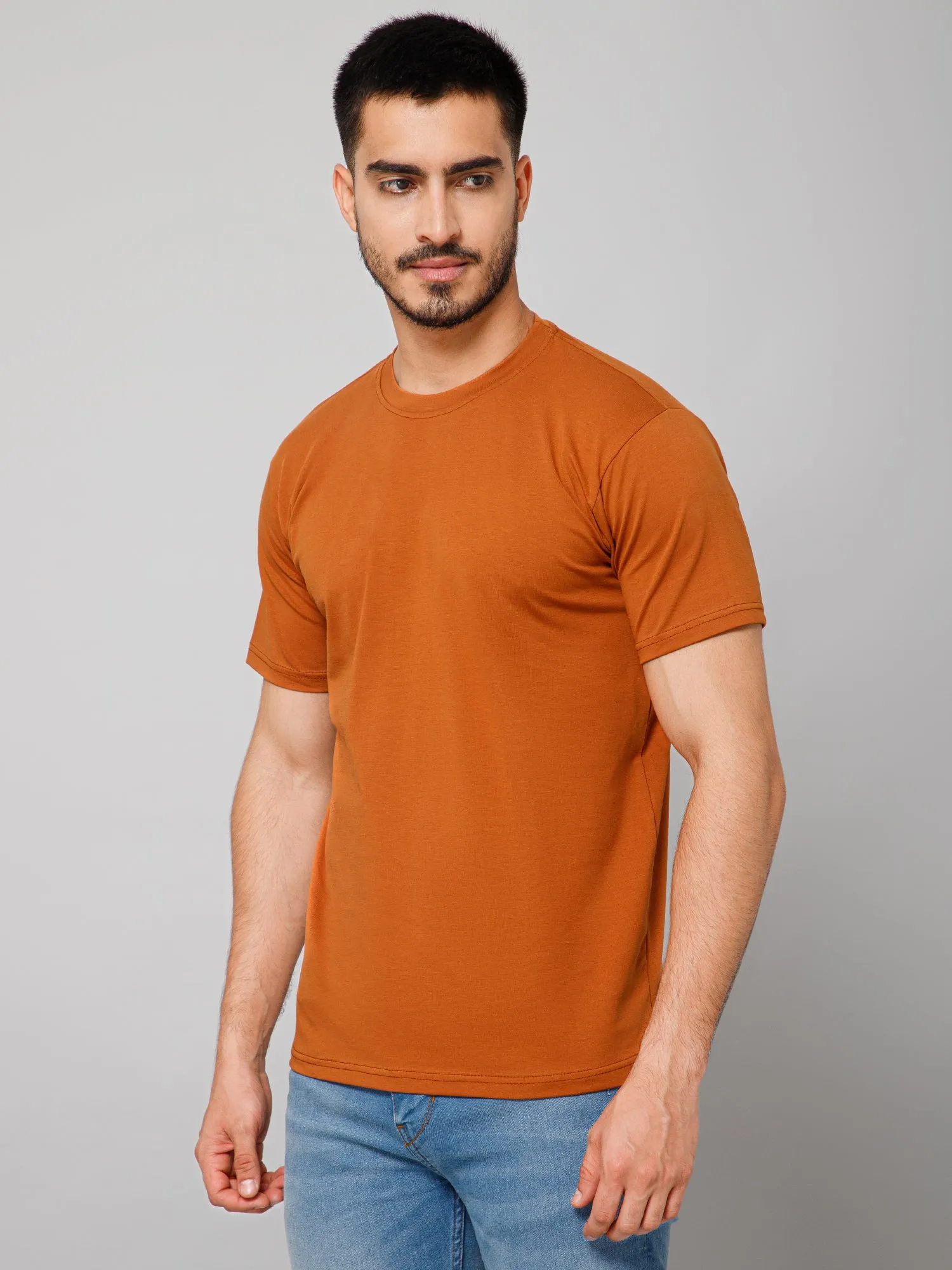 Plain Cotton Lycra Rust T-shirt