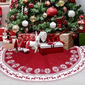 Red knitted Christmas tree skirts