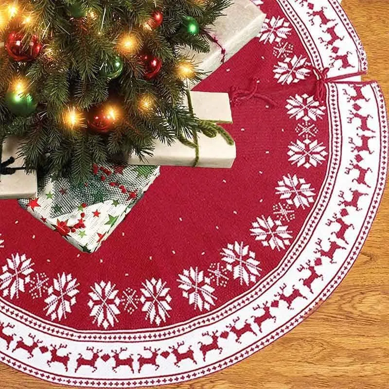 Red knitted Christmas tree skirts