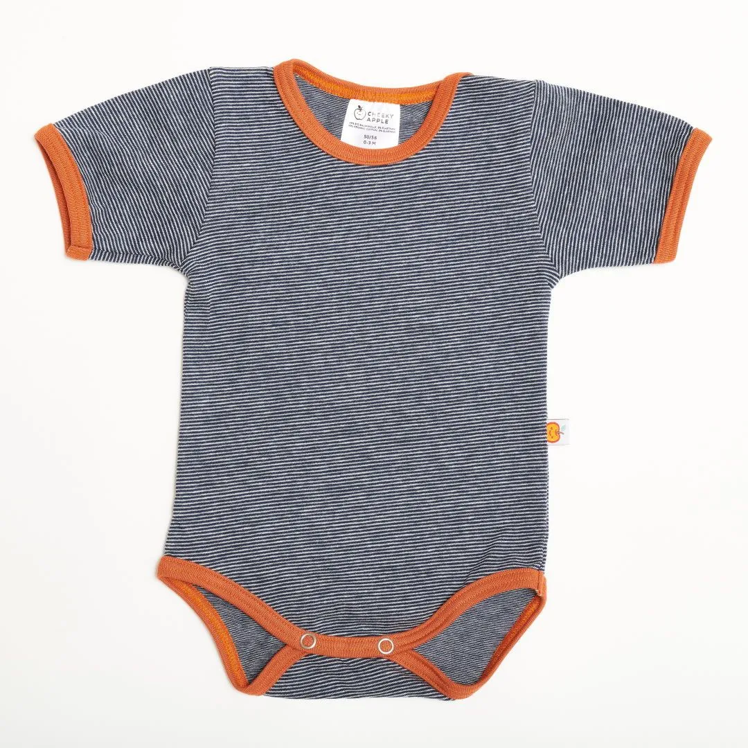 Short-sleeve baby body "Navy-White Stripes/Copper"