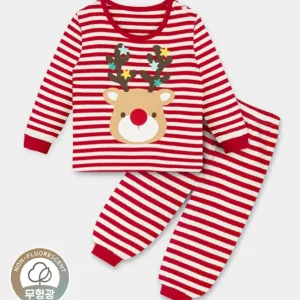 Thermal Korean Kids Pajamas Set-Rudolph-Red