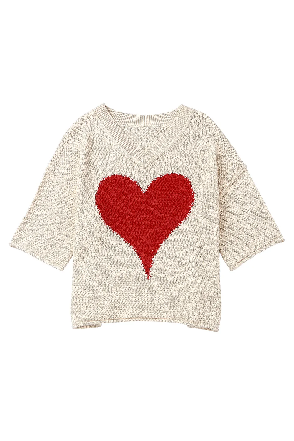 Valentine Day V Neck Oversized Knit Sweaters Heart Print Slouchy Top