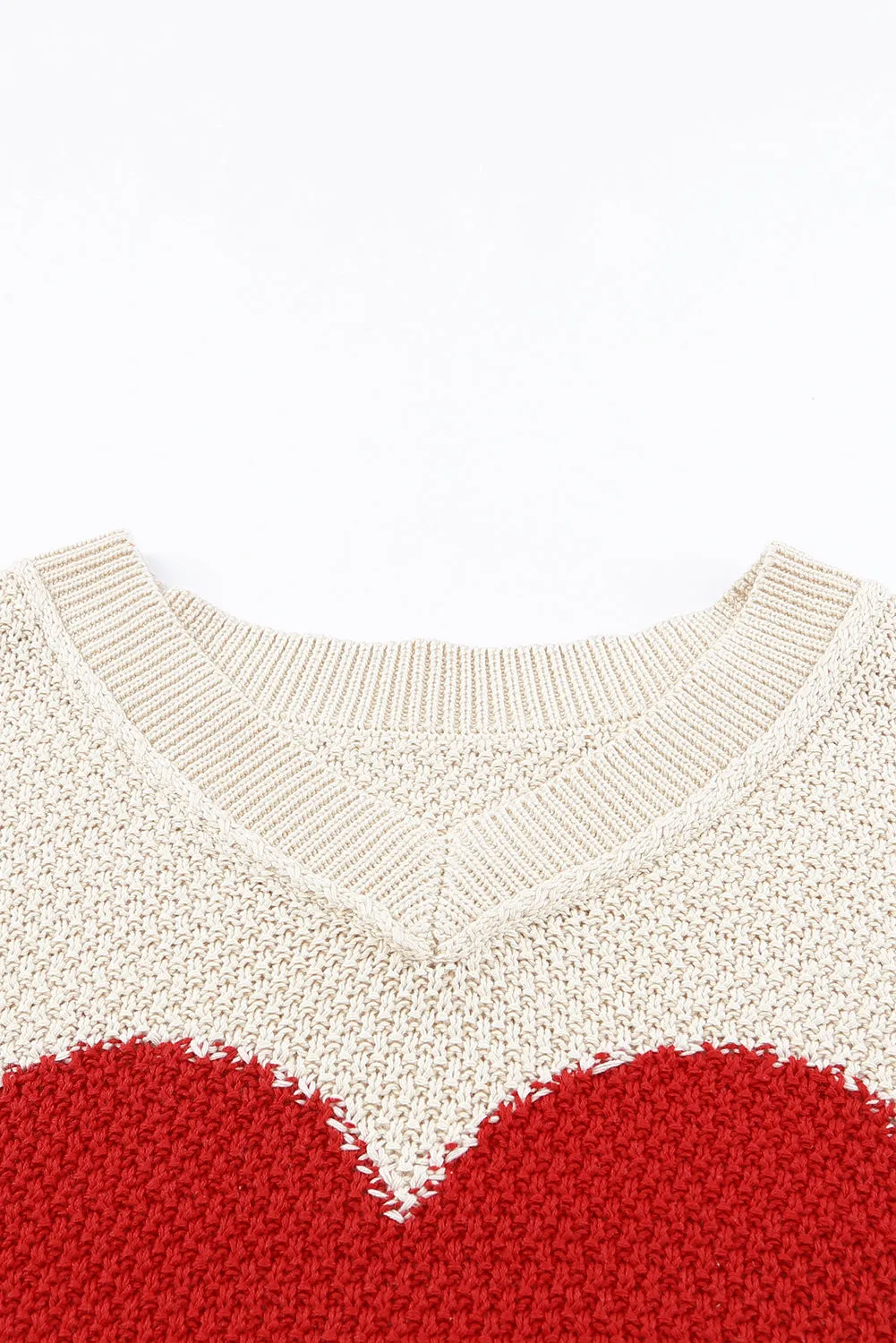 Valentine Day V Neck Oversized Knit Sweaters Heart Print Slouchy Top